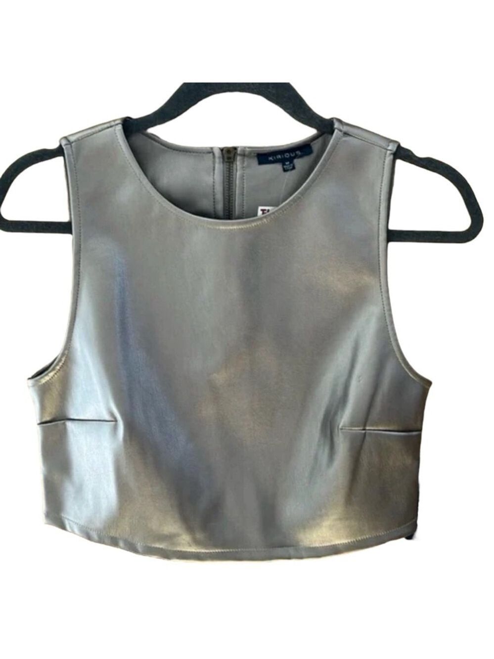 Kirious Women's Metallic Faux Leather Crop Top Trendy silver Sz L - Picture 2 of 11